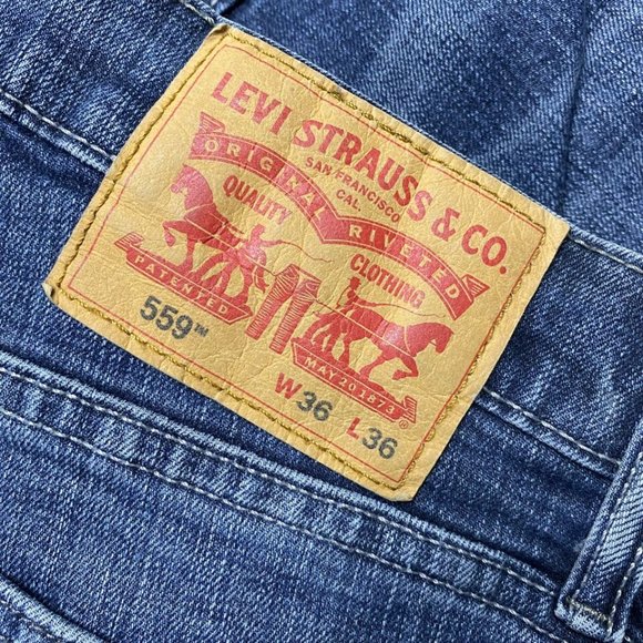 LEVI'S 559 Boot Cut Stretch Med Wash Blue Denim Jeans Men's Size W 36 L 36 - Picture 6 of 12
